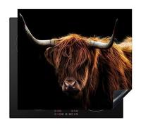 KitchenYeah© Protege Plaque Induction Deco Cuisine Accessoires Pratique | 59x52 cm - Protection De Vitroceramique Highlander écossais - Cornes - Noir - Animaux - Nature - Sauvage - Vache