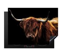 KitchenYeah© Protege Plaque Induction Deco Cuisine Accessoires Pratique | 71x52 cm - Protection De Vitroceramique Highlander écossais - Cornes - Noir - Animaux - Nature - Sauvage - Vache