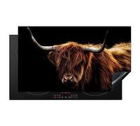 KitchenYeah© Protege Plaque Induction Deco Cuisine Accessoires Pratique | 91x52 cm - Protection De Vitroceramique Highlander écossais - Cornes - Noir - Animaux - Nature - Sauvage - Vache