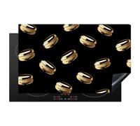 KitchenYeah© Protege Plaque Induction Decoration Cuisine Tapis de | 85x52 cm - Protection Pour Plan De Travail Cuisson Protégé Macarons - Motif - Or - Noir