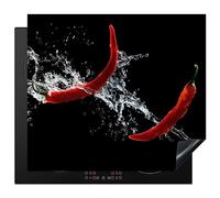KitchenYeah© Protege Plaque Tapis Pour Induction 57x51 cm Deco Cuisine Protection Vitrocéramique Pour Cuisiniere Piment - Nature morte - Eau - Noir - Rouge