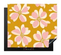 KitchenYeah© Protege Plaque Tapis Pour Induction 59x52 cm Deco Cuisine Protection Vitrocéramique Cuisiniere Vintage - Fleurs - Jaune ocre