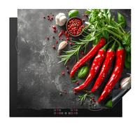 KitchenYeah© Protege Plaque Tapis Pour Induction 60x52 cm Deco Cuisine Protection Vitrocéramique Accessoire Pour Cuisiniere Piment - Béton - Ail - Cuisine