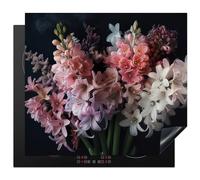 KitchenYeah© Protege Plaque Tapis Pour Induction 60x52 cm Deco Cuisine Protection Vitrocéramique Pour Cuisiniere Hyacinthe - Fleurs - Rose - Blanc - Botanique - Nature
