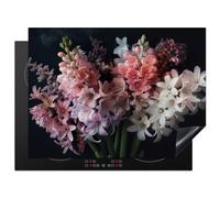 KitchenYeah© Protege Plaque Tapis Pour Induction 70x52 cm Deco Cuisine Protection Vitrocéramique Pour Cuisiniere Hyacinthe - Fleurs - Rose - Blanc - Botanique - Nature