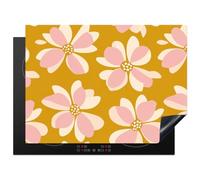 KitchenYeah© Protege Plaque Tapis Pour Induction 71x52 cm Deco Cuisine Protection Vitrocéramique Cuisiniere Vintage - Fleurs - Jaune ocre