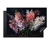 KitchenYeah© Protege Plaque Tapis Pour Induction 77x51 cm Deco Cuisine Protection Vitrocéramique Pour Cuisiniere Hyacinthe - Fleurs - Rose - Blanc - Botanique - Nature