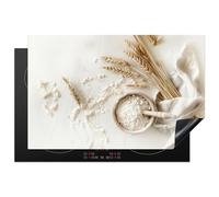 KitchenYeah© Protege Plaque Tapis Pour Induction 80x52 cm Deco Cuisine Protection Vitrocéramique Pour Cuisiniere Fleur - Bois - Blé