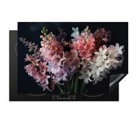 KitchenYeah© Protege Plaque Tapis Pour Induction 80x52 cm Deco Cuisine Protection Vitrocéramique Pour Cuisiniere Hyacinthe - Fleurs - Rose - Blanc - Botanique - Nature