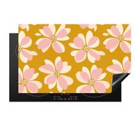 KitchenYeah© Protege Plaque Tapis Pour Induction 83x51 cm Deco Cuisine Protection Vitrocéramique Cuisiniere Vintage - Fleurs - Jaune ocre