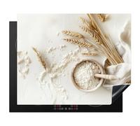 KitchenYeah© Protege Plaque Tapis Pour Induction Deco Cuisine Protection | 65x52 cm - Vitrocéramique Pour Cuisiniere Fleur - Bois - Blé