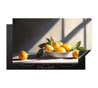 KitchenYeah© Protege Plaque Tapis Pour Induction Deco Cuisine Protection | 90x52 cm - Vitrocéramique Pour Cuisiniere Citrons - Nature Morte - Jaune