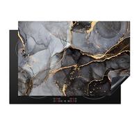 KitchenYeah© Protege Plaque Tapis Pour Induction Kitchen 76x51 cm Decoration Cuisine Protection Vitrocéramique Pour Cuisiniere Marbre - Abstrait - Or - Gris