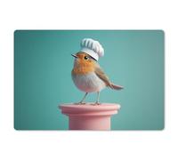 KitchenYeah© Set de Table 6 Pièces 45x30 cm Antidérapant Plastique Original Décoration Table Basse Rigide Tapis Rouge-Gorge - Oiseau - Toque De Chef - Piédestal