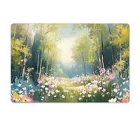 KitchenYeah© Set de Table 6 Pièces Antidérapant Plastique Original | 45x30 cm - Décoration Basse Rigide Tapis Forêt - Style Peinture - Colorée