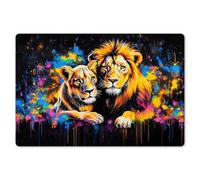 KitchenYeah© Set de Table 6 Pièces Antidérapant Plastique Original | 45x30 cm - Décoration Basse Rigide Tapis Lions - Peinture - Couleurs