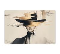 KitchenYeah© Set de Table Ensemble 6 Pièces Dessous Plat Antidérapant | 45x30 cm - Rectangulaire - Lavable Coloré Vinyle Femme - Chapeau - Peinture
