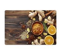KitchenYeah© Set de Table Ensemble de 6 Pièces 45x30 cm Dessous de Plat Antidérapant Lavable Coloré Vinyle Rectangulaire Epices - Gingembre - Citron - Epices - Nature Morte - Gravure sur Bois