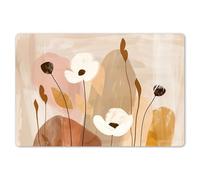 KitchenYeah© Set de Table Ensemble de 6 Pièces 45x30 cm Dessous de Plat Antidérapant Lavable Coloré Vinyle Rectangulaire Fleurs - Abstrait - Beige - Dessin au Trait