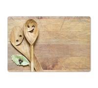 KitchenYeah© Set de Table Ensemble de 6 Pièces 45x30 cm Dessous de Plat Antidérapant Lavable Coloré Vinyle Rectangulaire Bois - Cuillères - Marron - Smiley