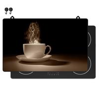 KitchyMist Protège Plaque Induction Café - 83x52 cm - Déco cuisine - Protection pour plan de travail - Cuisson protégée - Fond de hotte de cuisine
