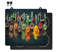 KitchyMist Protège Plaque Induction Cuillères d’Herbes et Épices - 60x52 cm - Déco cuisine - Protection pour plan de travail - Cuisson protégée - Fond de hotte de cuisine