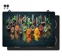 KitchyMist Protège Plaque Induction Cuillères d’Herbes et Épices - 78x52 cm - Déco cuisine - Protection pour plan de travail - Cuisson protégée - Fond de hotte de cuisine