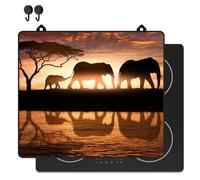 KitchyMist Protège Plaque Induction Éléphants - 60x52 cm - Déco cuisine - Protection pour plan de travail - Cuisson protégée - Fond de hotte de cuisine