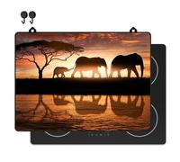 KitchyMist Protège Plaque Induction Éléphants - 71x52 cm - Déco cuisine - Protection pour plan de travail - Cuisson protégée - Fond de hotte de cuisine
