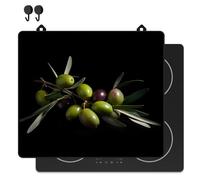 KitchyMist Protège Plaque Induction Olives - 60x52 cm - Déco cuisine - Protection pour plan de travail - Cuisson protégée - Fond de hotte de cuisine