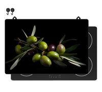 KitchyMist Protège Plaque Induction Olives - 80x52 cm - Déco cuisine - Protection pour plan de travail - Cuisson protégée - Fond de hotte de cuisine