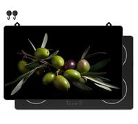 KitchyMist Protège Plaque Induction Olives - 83x52 cm - Déco cuisine - Protection pour plan de travail - Cuisson protégée - Fond de hotte de cuisine