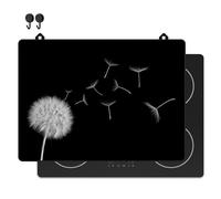 KitchyMist Protège Plaque Induction Pissenlit - Zwart Wit - 71x52 cm - Déco cuisine - Protection pour plan de travail - Cuisson protégée - Fond de hotte de cuisine