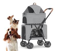 KITCISSL Poussette Chat ER Chien Chariot, Poussette Chien Pliable Double Poussettes pour Animaux 2 Chiens/Chats, Poussette Chat Double pour Twin Ou Multiple, Serrant Cage Détachable (Color : Grey A)
