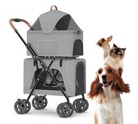 KITCISSL Poussette Chien Pliable Double Poussettes pour Animaux 2 Chiens/Chats, Poussette Chat ER Chien Chariot, Poussette Chat Double pour Twin Ou Multiple, Serrant Cage Détachable (Color : Gray A)