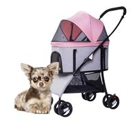 KITCISSL Poussette Landau 4 Roues Détachable Poussettes pour Petits Chiens, Poussette Chien Chat Pet Voyage Poussette Chien pour Petits Chiens de Taille Moyenne, Grand Espace (Color : Roze)