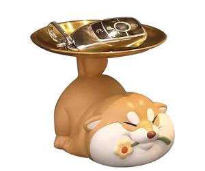 KITCISSL Vide Poches Decor Statue de Chien, Vide Poche Entree Plateau Decoratif Table Multifonctionnelle Ornements Key Phone Montres Bijoux Plateau Candy Bowl Décoration Salon(Orange)