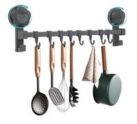KITDAHOM Barre à crochets de cuisine avec ventouse, sans perçage, 40 cm, 8 crochets mobiles, grande capacité de charge, pour cuisine, salle de bain ou murs de balcon