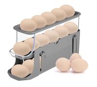 KITDAHOM Distributeur d'œufs à 3 niveaux - Rangement oeuf 28×15×8,5cm - Plastique - Roulement automatique, gain de place, empilable - Rangement d'œufs pour réfrigérateur, cuisine (Gris)