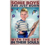Kite Boy Plaque en métal vintage avec inscription « Some Boys Are Just Born With The Sky In Their Souls » - Pour bureau, ferme, personnes, grotte, café, club, garage, hôtel, boutique, salon, maison