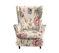 Kitegrese Housse Souple imprimée pour Fauteuil à Oreilles, Housse antidérapante 2 pièces avec Jupe, Housse de Protection Extensible pour Fauteuil à Oreilles(Style 4)