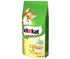 KITEKAT - nourriture sèche pour chats avec poulet et légumes 12kg+Surprise gratuite pour chat