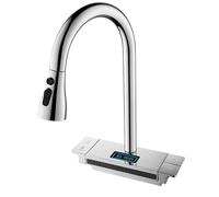 Kiten Robinet avec pulvérisateur de traction, affichage de température à LED en laiton robinet d'évier de kiten, 3 modes en cascade de boucles de précipitations Kiten Taps, argent (argent) Beauty