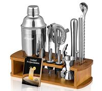 Kitessensu Kit Cocktail Complet avec Support, Shakers à Cocktails | Kit Barman Accessoires de Bar, Set Cocktail avec Shaker, Doseur, Filtre, Cuillère, Pilon, Verseurs, Argent