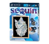 Kitfix - Sequin Art Chat blanc avec cadre en bois - 27 x 36 cm - Sequin Art Blue Premium - Image à paillettes - Kit de création pour adolescents, adultes et enfants de plus de 8 ans - 1711