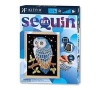 Kitfix - Sequin Art Chouette nocturne avec cadre en bois - 27 x 36 cm - Sequin Art Blue Premium - Image à paillettes - Kit de création pour adolescents, adultes et enfants de plus de 8 ans - 2109