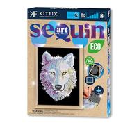 Kitfix - Sequin Art ECO - Loup des neiges avec cadre en bois - 27 x 36 cm - Image à paillettes - Kits de création pour enfants ou adolescents de plus de 8 ans - 2303