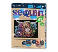 Kitfix - Sequin Art ECO - Vache des Highlands avec cadre en bois - 27 x 36 cm - Image à paillettes - Kits de création pour enfants ou adolescents de plus de 8 ans - 2307