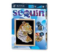 Kitfix - Sequin Art Léopard avec cadre en bois - 27 x 36 cm - Sequin Art Blue Premium - Image à paillettes - Kit de création pour adolescents, adultes et enfants de plus de 8 ans - 1208