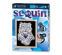 Kitfix - Sequin Art Léopard des neiges avec cadre en bois - 27 x 36 cm - Sequin Art Blue Premium - Image à paillettes - Kit de création pour adolescents, adultes et enfants de plus de 8 ans - 1404